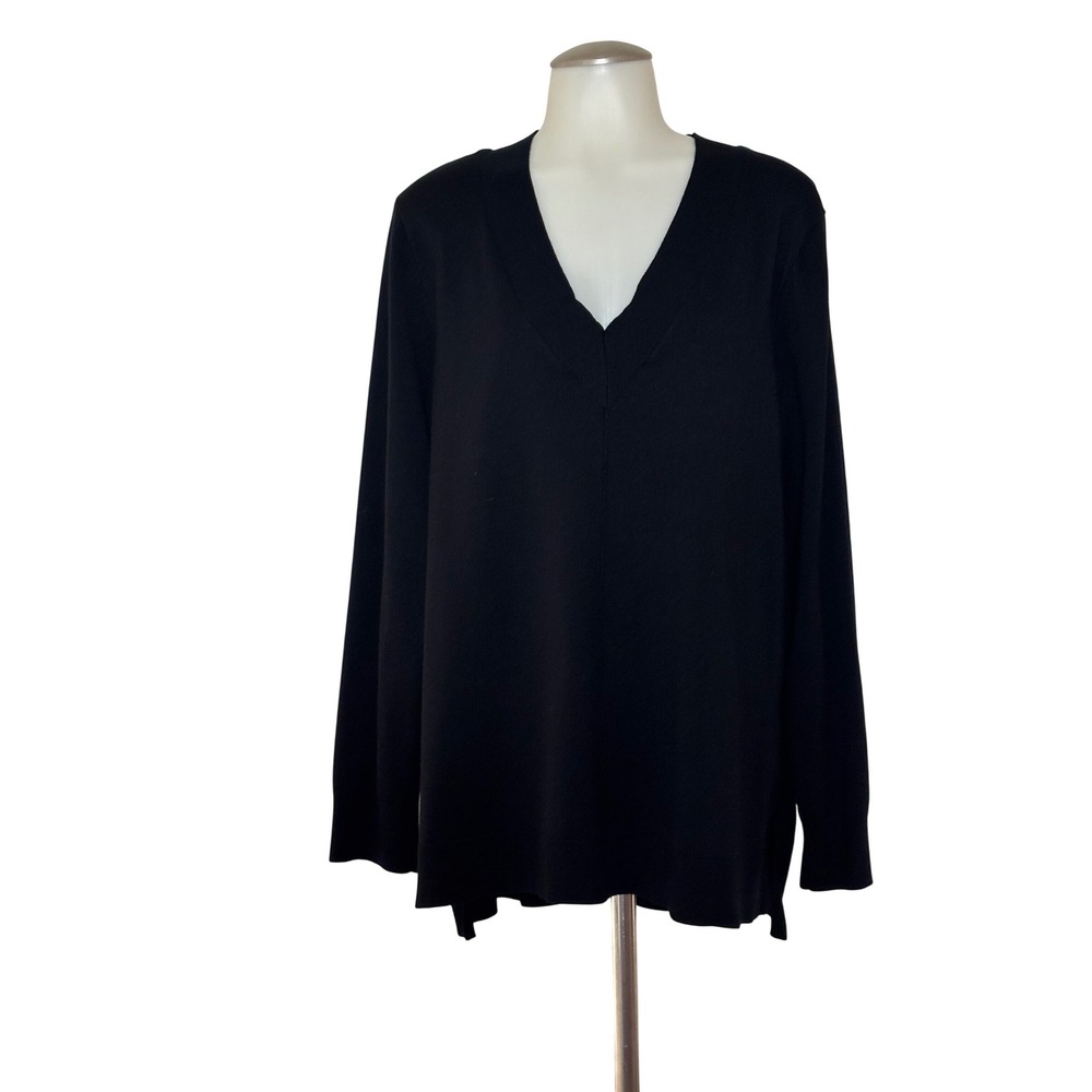 Cable & Gauge V-Neck Pullover 1x Sweater Womens Black Long Sleeve Relax Fit EUC